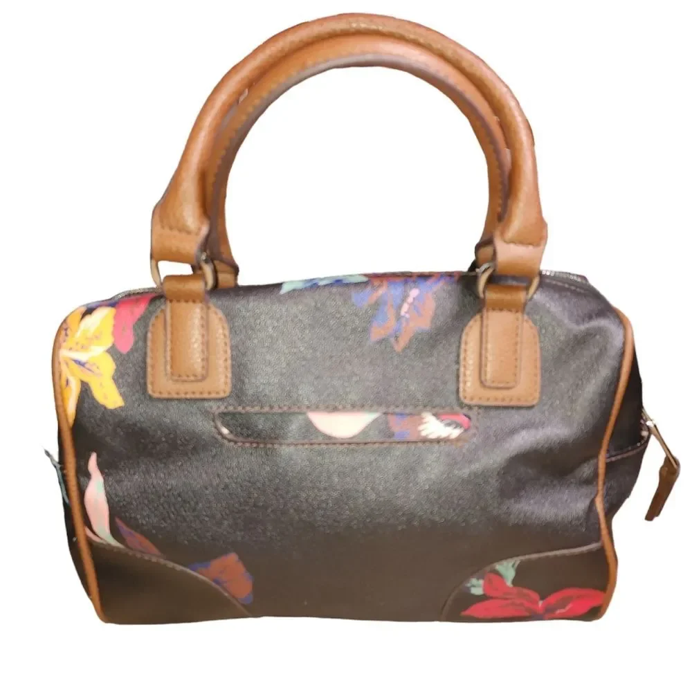 Dana Buchman Black Floral 100% Man Made Faux Leather Satchel Bag 11